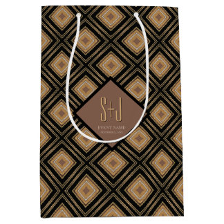 Bolsa De Regalo Mediana Inspiración Art Déco Patrón geométrico dorado marr
