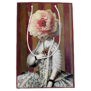 Bolsa De Regalo Mediana Intrigue floral Máscara de Peonía Rosa Máscara de