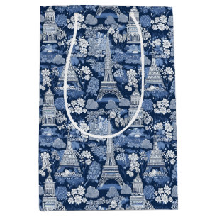 Bolsa De Regalo Mediana Intrincada tela azul parisina con motivos