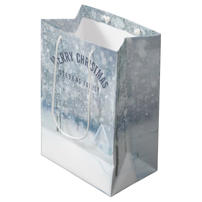 Bolsa De Regalo Mediana Invierno Blanco Romántico Snowy Woods (Angulo Anverso)