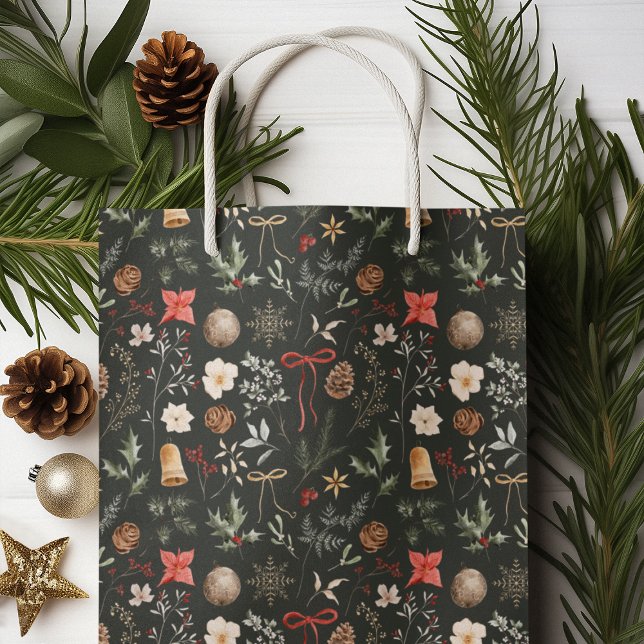 Bolsa De Regalo Mediana Invierno Festival Botánico de Feliz Navidad (Subido por el creador)