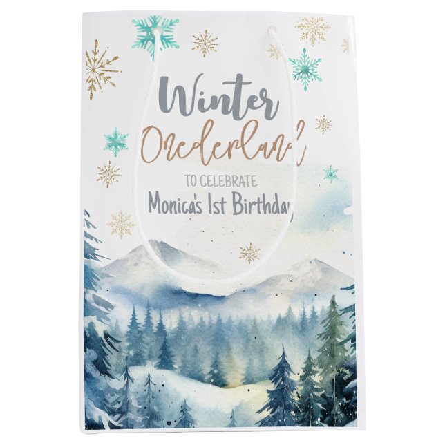 Bolsa De Regalo Mediana Invierno onederland maravilloso cumpleaños (Anverso)