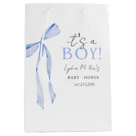 Bolsa De Regalo Mediana Invitación a Baby Shower de Blue Bow, Boy Baby Sho