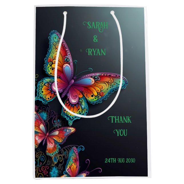 Bolsa De Regalo Mediana Invitación a la boda romántica mariposa romántica (Anverso)