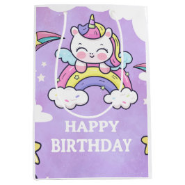 Bolsa De Regalo Mediana Invitación de cumpleaños arcoíris de unicornio lin