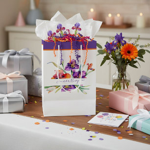 Bolsa De Regalo Mediana Iris personalizado de acuarela púrpura