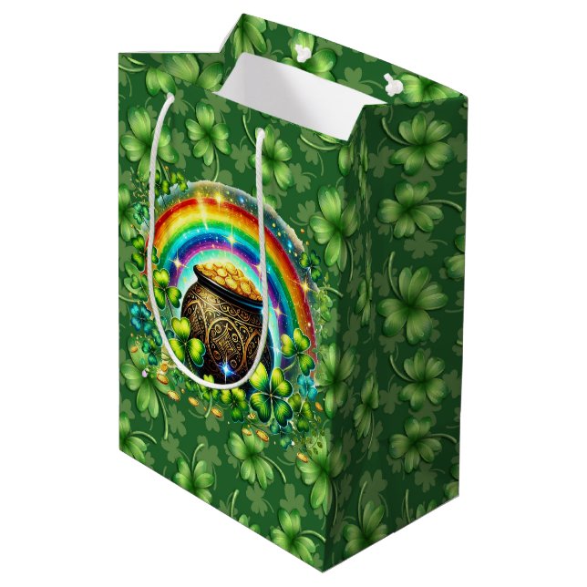 Bolsa De Regalo Mediana Irish Green Four Leaf Clover (Angulo reverso)