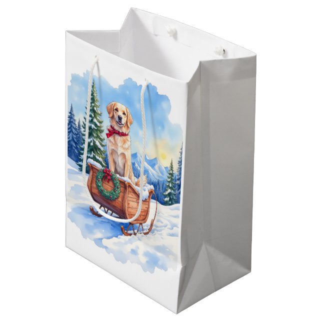Bolsa De Regalo Mediana Irish Setter Enjoying Christmas Sleigh Ride Winter (Angulo Anverso)