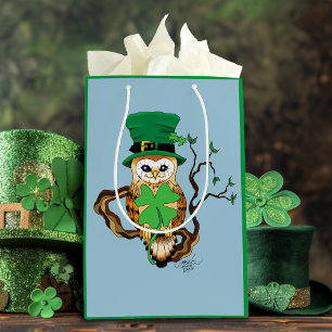 Bolsa De Regalo Mediana Irlandés Clover Owl Green