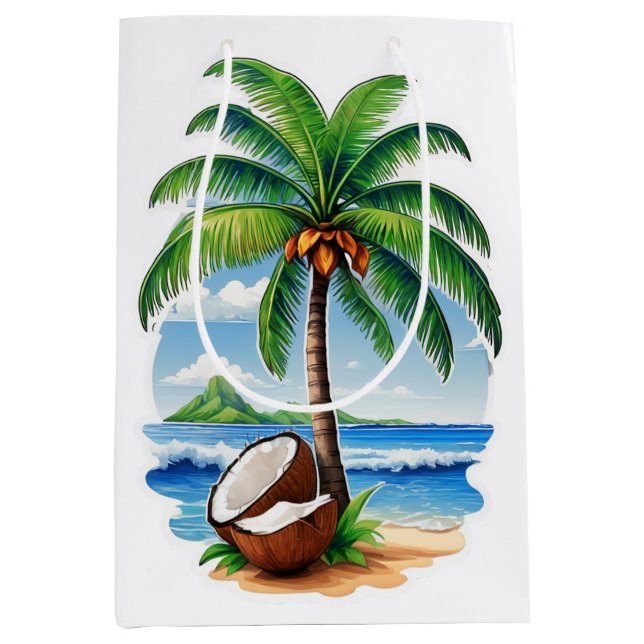 Bolsa De Regalo Mediana Isla Tropical de Árbol de Coco (Anverso)