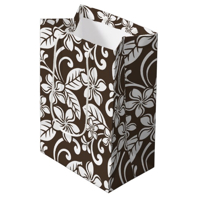 BOLSA DE REGALO MEDIANA ISLAND PLUMERIA (CAFÉ MARRÓN) (Angulo Anverso)