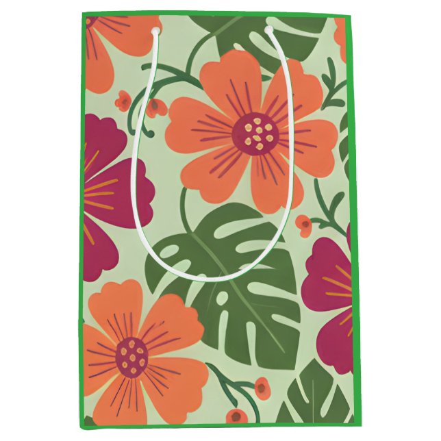 Bolsa De Regalo Mediana Island Radiance: Bold Tropical Hibiscus & Monstera (Anverso)