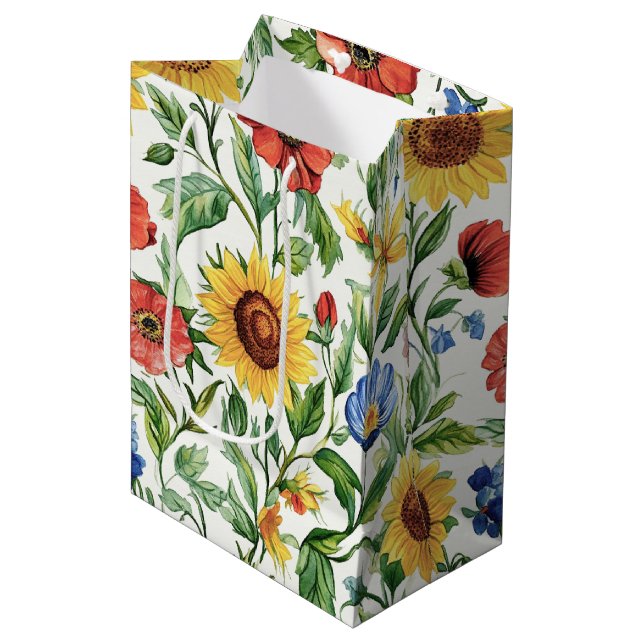Bolsa De Regalo Mediana Italian Blue Red Yellow Sunflowers Floral Birthday (Angulo Anverso)