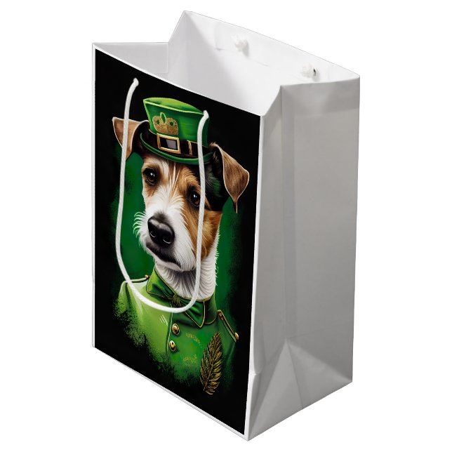 Bolsa De Regalo Mediana Jack Russell Dog con vestido de San Patricio (Angulo Anverso)