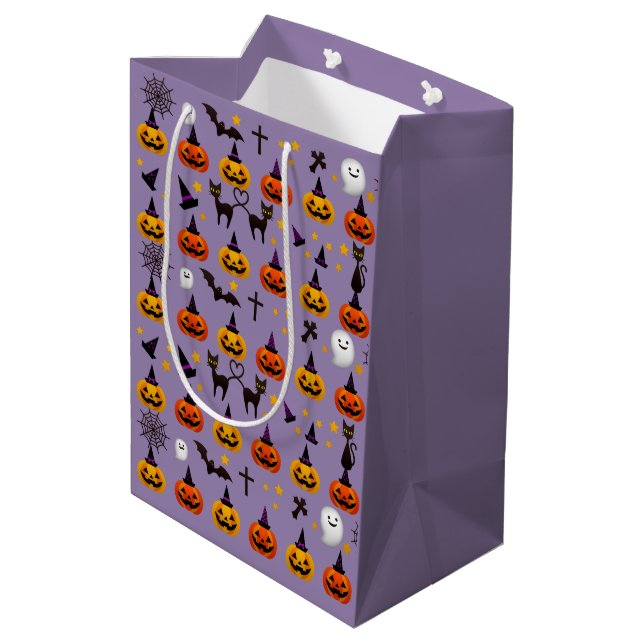 Bolsa De Regalo Mediana JackOLantern, Naranja de gato negro fantasma de Ha (Angulo reverso)