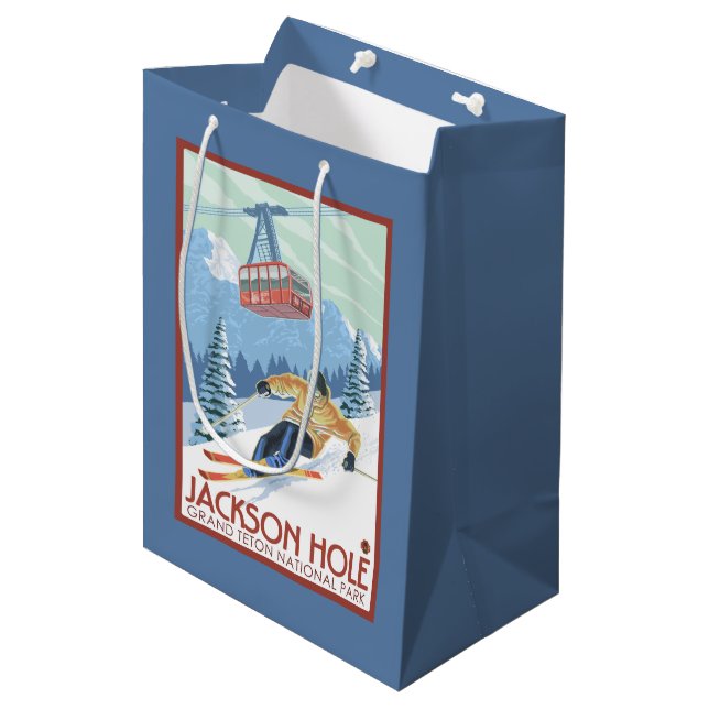 Bolsa De Regalo Mediana Jackson Hole, esquiador de Wyoming y tranvía (Angulo Anverso)