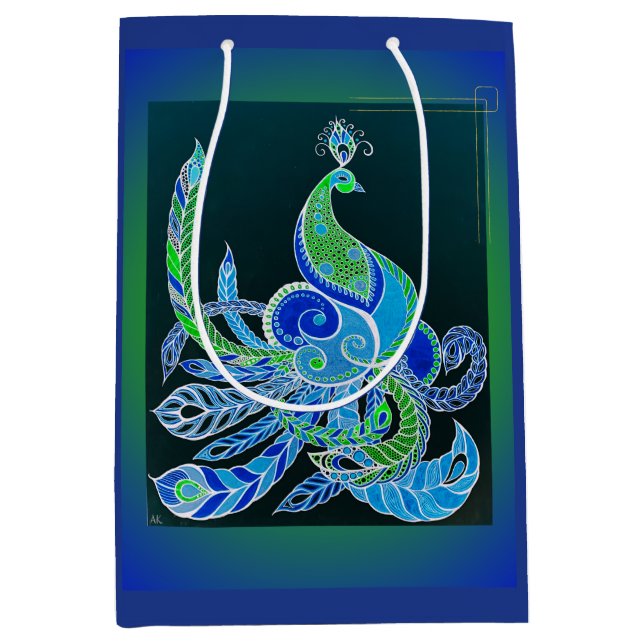 Bolsa De Regalo Mediana Jade Majesty Elegant pavo real verde y azul (Anverso)