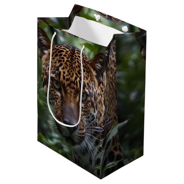 Bolsa De Regalo Mediana Jaguar Se Enfrenta Cerca En El Bosque, (Angulo Anverso)