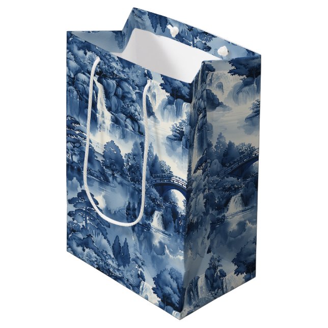 Bolsa De Regalo Mediana Jardín de agua japonés en porcelana azul blanca (Angulo Anverso)