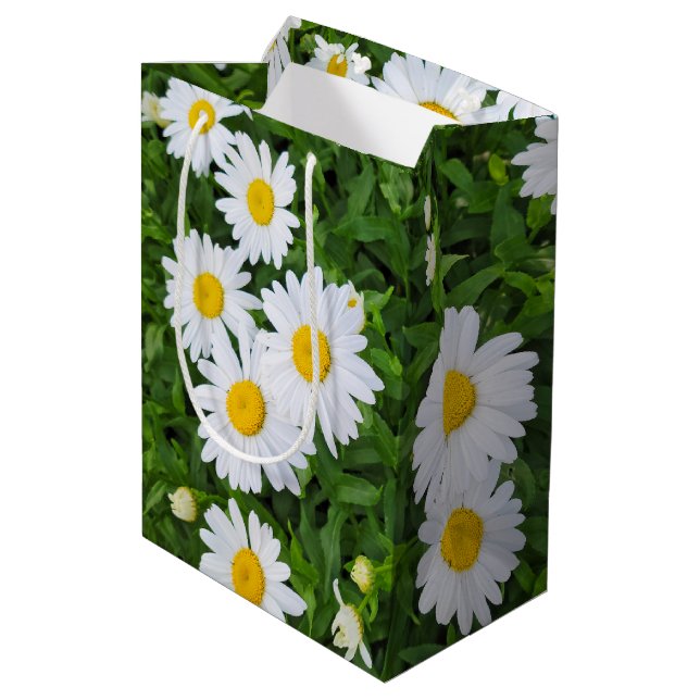 Bolsa De Regalo Mediana Jardín de margaritas de verano blanco (Angulo reverso)