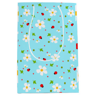 Bolsa De Regalo Mediana Jardín de Mariquitas Floral Patrón Continuo