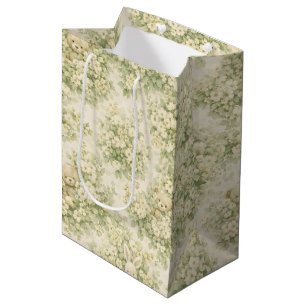 Bolsa De Regalo Mediana Jardín Floral de Conejito y Oso en Verde Neutro