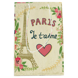 Bolsa De Regalo Mediana je t'aime, parís, vintage, eiffeltower, corazón, f