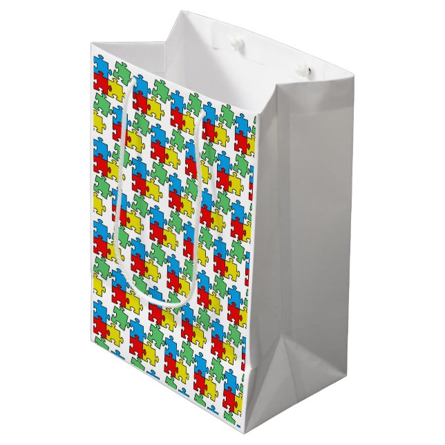 Bolsa De Regalo Mediana Jigsaw Puzzle Pieces Design (Angulo Anverso)