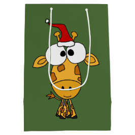 Bolsa De Regalo Mediana Jirafa divertida en arte del navidad del gorra de