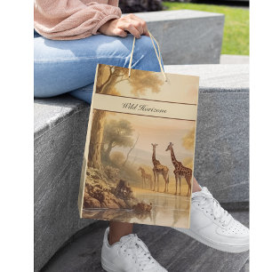 Bolsa De Regalo Mediana Jirafas botánicas vintage, personalizables