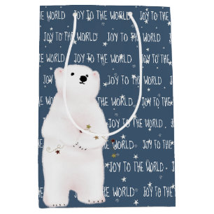 Bolsa De Regalo Mediana JOY TO AL Oso Polar MUNDIAL Sobre Las Estrellas