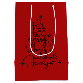 Bolsa De Regalo Mediana Joyful Holiday Tree - Typography Art Festive Words