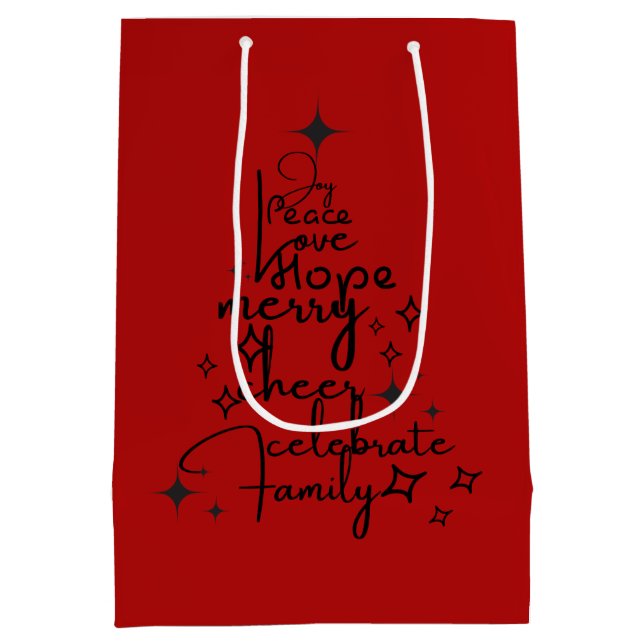 Bolsa De Regalo Mediana Joyful Holiday Tree - Typography Art Festive Words (Reverso)