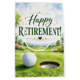Bolsa De Regalo Mediana Jubilación de golf con bola de golf en verde