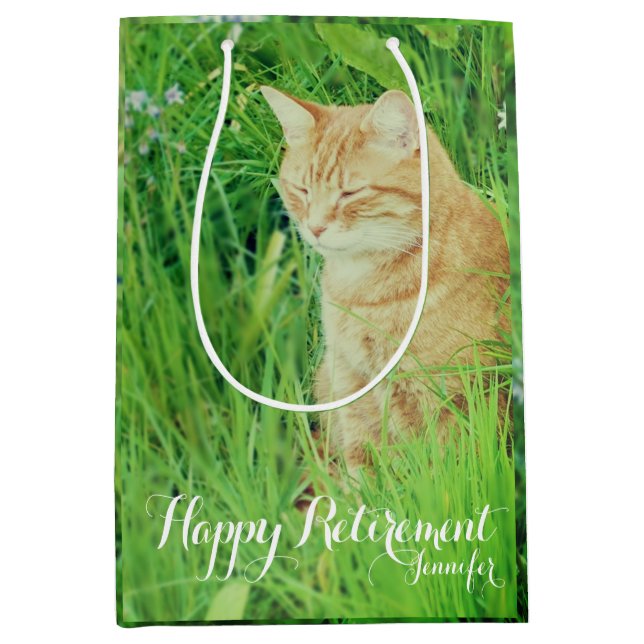 Bolsa De Regalo Mediana Jubilación durmiendo jengibre gato en un prado (Anverso)