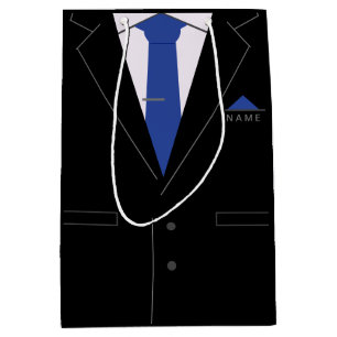 Bolsa De Regalo Mediana Juego negro elegante y corbata azul - añada su