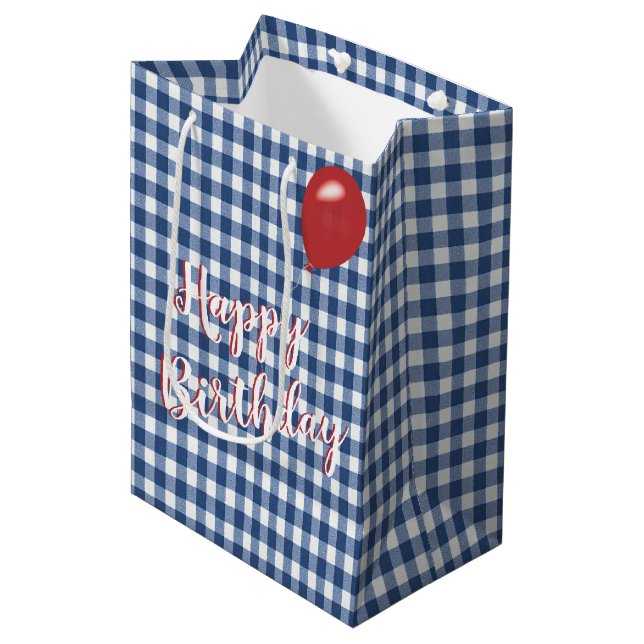 Bolsa De Regalo Mediana Jueves en blanco y azul Gingham (Angulo Anverso)