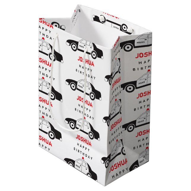 Bolsa De Regalo Mediana Juguete Carro de policía Nombre personalizado Niño (Angulo Anverso)