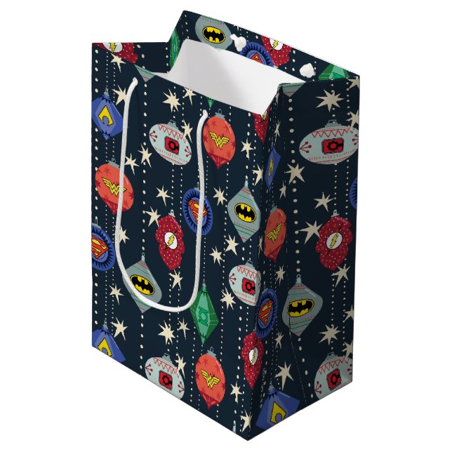 Bolsa De Regalo Mediana Justice League Holiday Bauble Pattern (Angulo Anverso)
