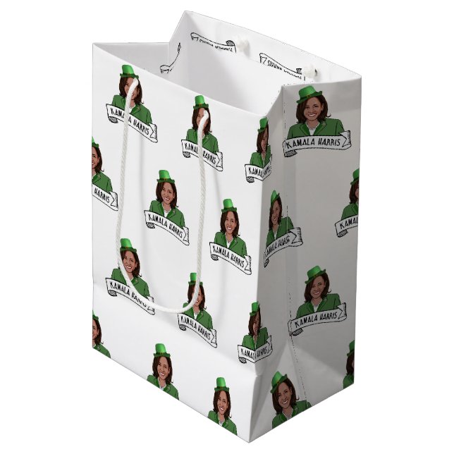 Bolsa De Regalo Mediana Kamala Harris St. Patrick's Day (Angulo Anverso)