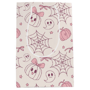 Bolsa De Regalo Mediana Kawaii Fantasmas y Calabaza Rosada de Halloween (2