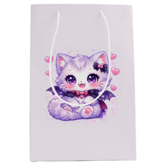 Bolsa De Regalo Mediana Kawaii Murciélago Gatito – Gato Alado Cute Vampiro