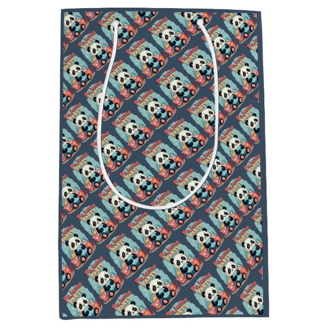 Bolsa De Regalo Mediana Kawaii Panda Pajama Fiesta Cosy Sleepover Estética (Anverso)