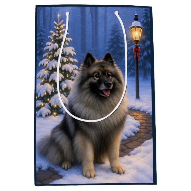 Bolsa De Regalo Mediana Keeshond Holiday  (Anverso)