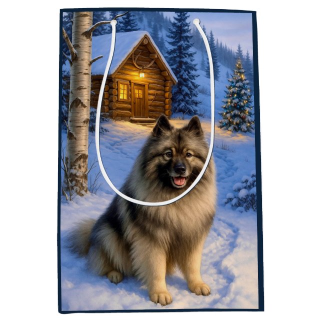 Bolsa De Regalo Mediana Keeshond Holiday  (Anverso)