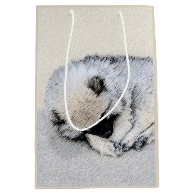 Bolsa De Regalo Mediana Keeshond Sleeping Pinting Pintura Original De Perr (Anverso)