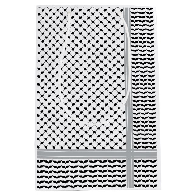 Bolsa De Regalo Mediana Keffiyeh blanco y negro palestino (Anverso)