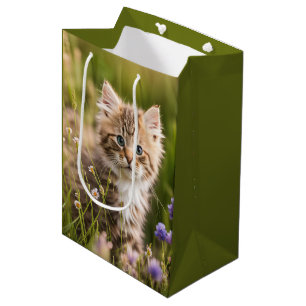 Bolsa De Regalo Mediana Kitten De Cumpleaños En Flores Silvestres