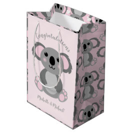 Bolsa De Regalo Mediana Koala Bear Baby Shower Chica Rosa