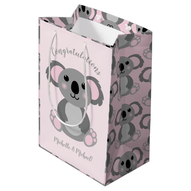 Bolsa De Regalo Mediana Koala Bear Baby Shower Chica Rosa (Angulo reverso)